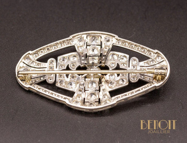 Broche Broche Art Déco Platine Diamants Perle Fine 58 Facettes A9387