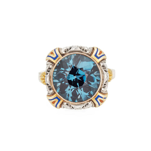 Bague Bague cocktail Art déco vintage en émail, bijoux en filigrane d'or 14 carats, pierre bleue 58 Facettes G13363