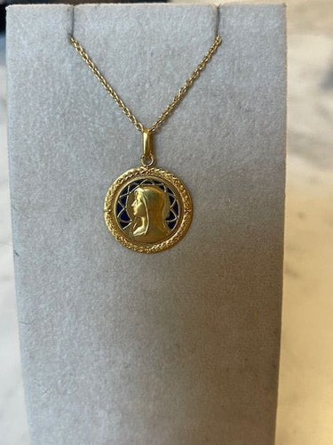 Pendentif Médaille de la Vierge Marie ancienne, à décor émaillé 58 Facettes