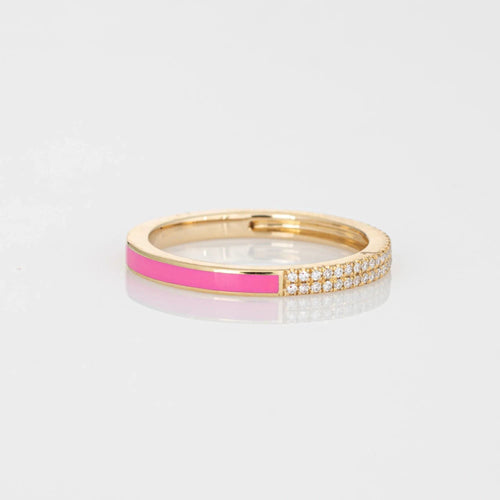 Bague Bague d'éternité en or jaune 14 carats avec diamants et émail rose 6,5 mm 58 Facettes G12735