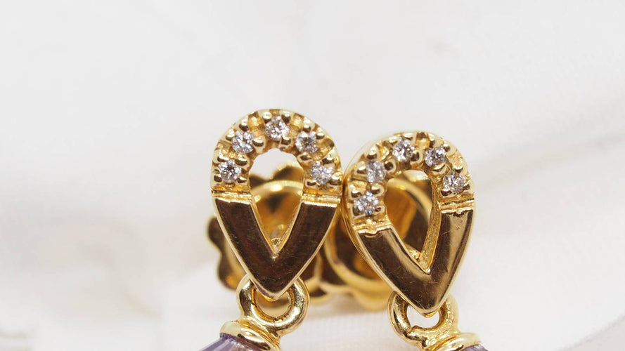 Boucles d'oreilles Boucles d'oreilles en or jaune, améthystes briolettes et diamants 58 Facettes 30346