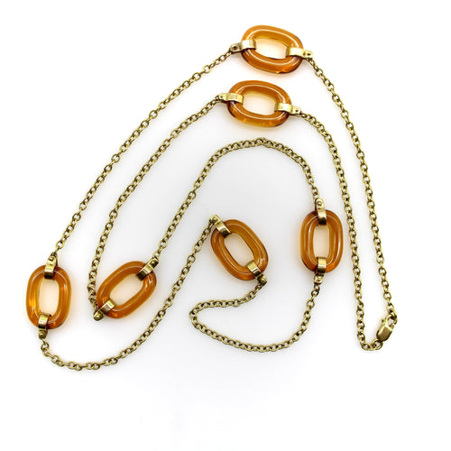Collier à maillons ovales en or 14 carats et verre ambré