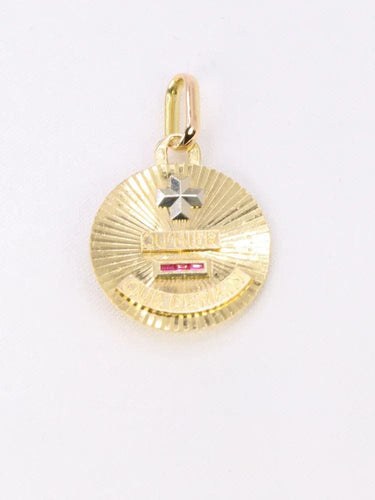 Pendentif Médaille amour Augis ronde rayons Plus qu'hier moins que demain or jaune rubis 58 Facettes J553