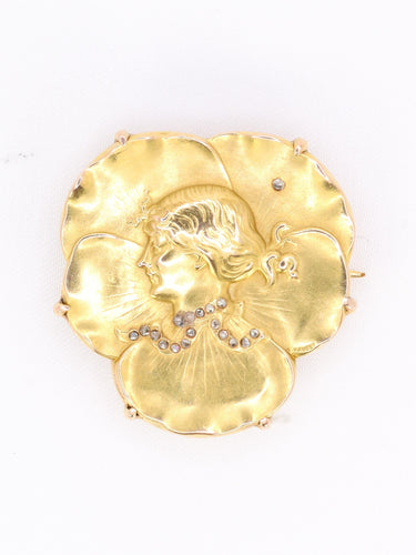 Broche Auguste VAUDET - Broche Art Nouveau femme or jaune et diamants 58 Facettes 1136.4