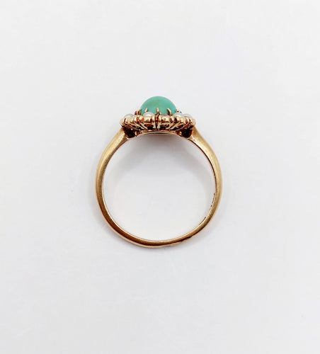 Bague 52.5 Bague marguerite or jaune, cabochon de turquoise, diamants et perles (circa 1900) 58 Facettes A05219