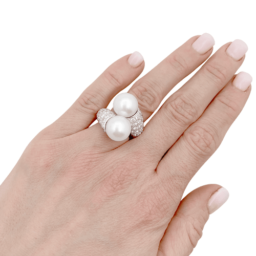 Bague 49 Bague "Toi & Moi" or blanc, diamants, perles. 58 Facettes 34407