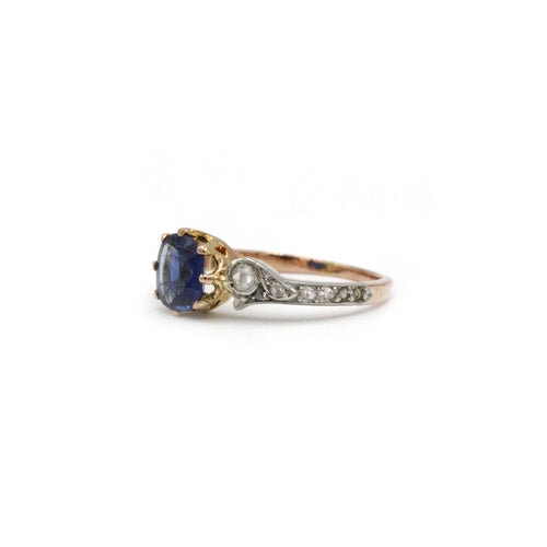 Bague art nouveau or 750 diamants taille rose saphir environ 1 carat
