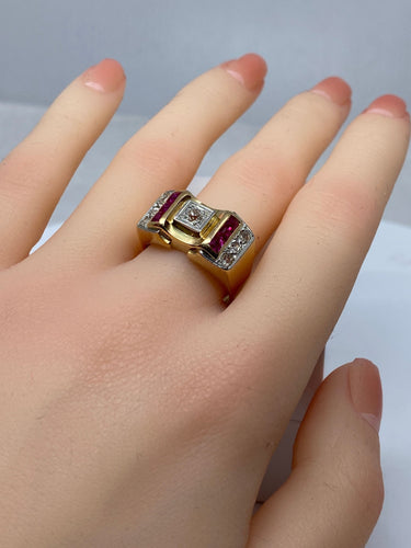 Bague 58 Bague Tank diamants & rubis synthétiques 58 Facettes