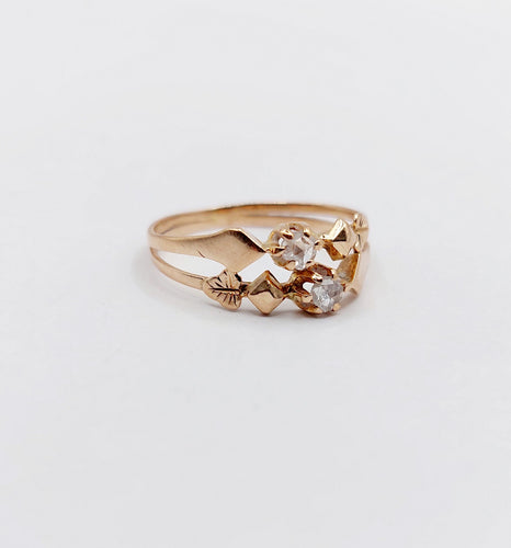 Bague 47 Bague antique toi et moi or rose 18k diamants taille roses (circa 1900) 58 Facettes A06295
