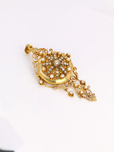 Pendentif Pendentif Broche Napoléon III or diamants perles fines 58 Facettes J337