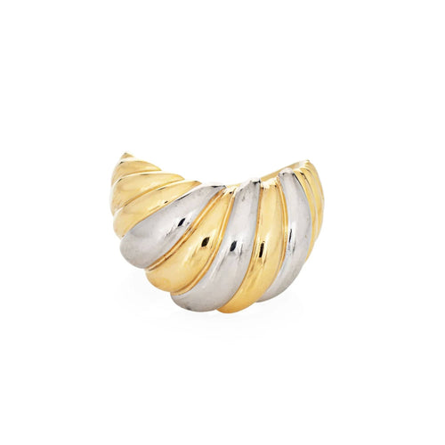Bague Bague vintage en forme de dôme cannelé, platine, or jaune 18 carats, deux tons, taille 7 58 Facettes G4292