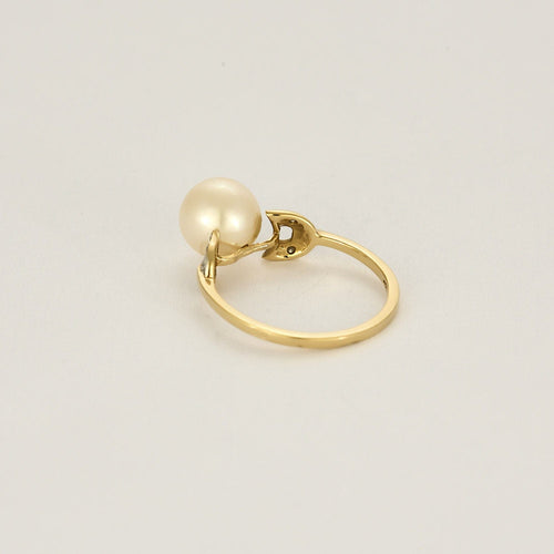 Bague 50 Bague Solitaire en or jaune, perle et diamants 58 Facettes ENG10833