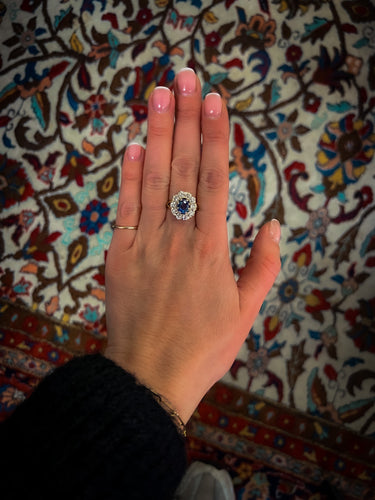 Bague 55 Antique gold, blue sapphire and old mine diamond ring 58 Facettes