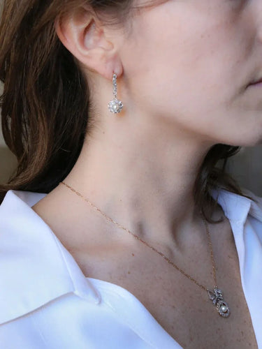 Boucles d'oreilles Boucles d'oreilles pendantes Belle Epoque diamants perles 58 Facettes J257B