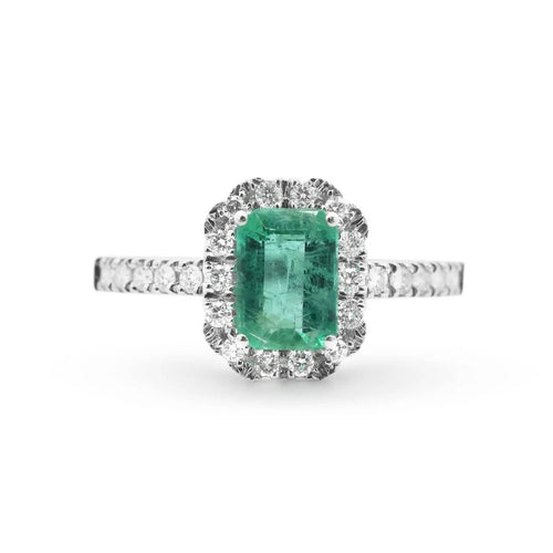 Bague Bague en or blanc avec émeraude zambienne de 0,98 et diamants 58 Facettes