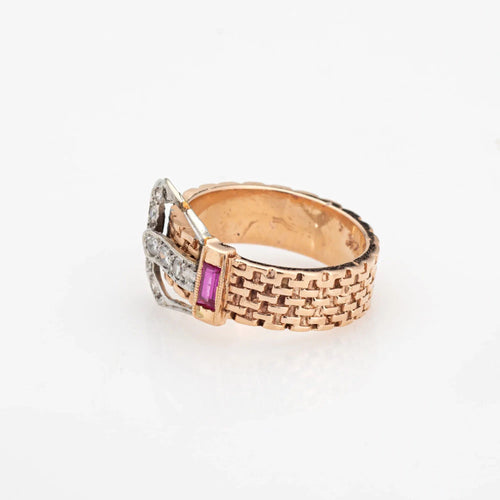 Bague Retro Buckle Ring Diamond Sz 6 Band 14k Rose Gold Vintage Fine Jewelry 58 Facettes 15467