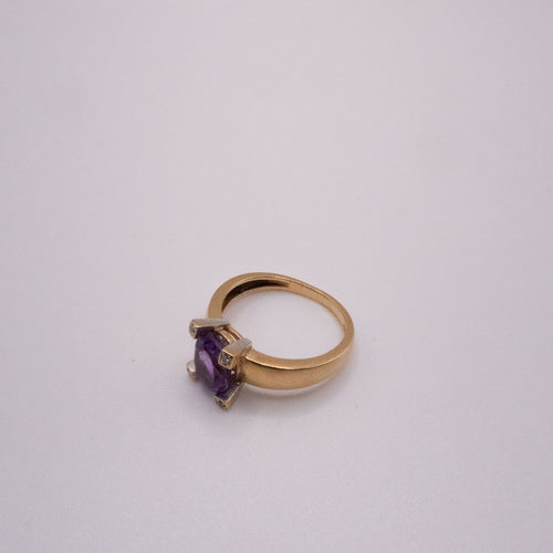 Bague 54 Solitaire Or Jaune Améthyste & Diamants 58 Facettes