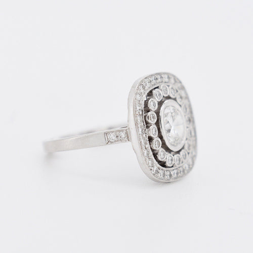Bague 45.5 Bague de Fiançailles Style Art Déco Double Halo, Platine et Diamants 58 Facettes 346