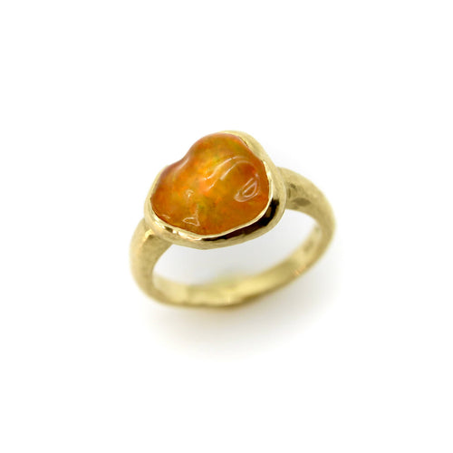 Bague 54.5 Bague Oral Feu mexicaine en or jaune sculptée à la main par Tony Malmed 58 Facettes