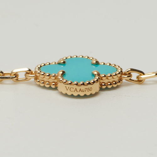 Bracelet Van Cleef & Arpels - EXTRA RARE Bracelet Vintage Alhambra 5 motifs turquoise et diamants 58 Facettes