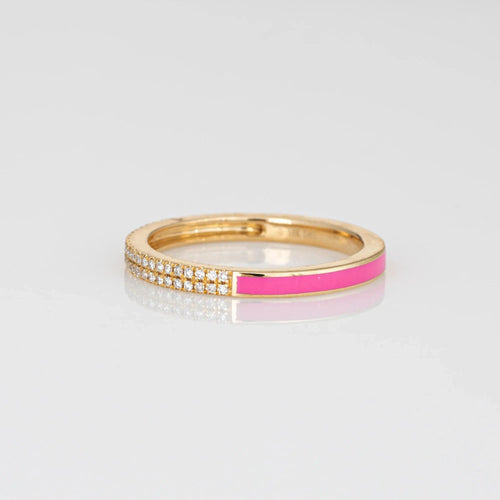 Bague Bague d'éternité en or jaune 14 carats avec diamants et émail rose 6,5 mm 58 Facettes G12735