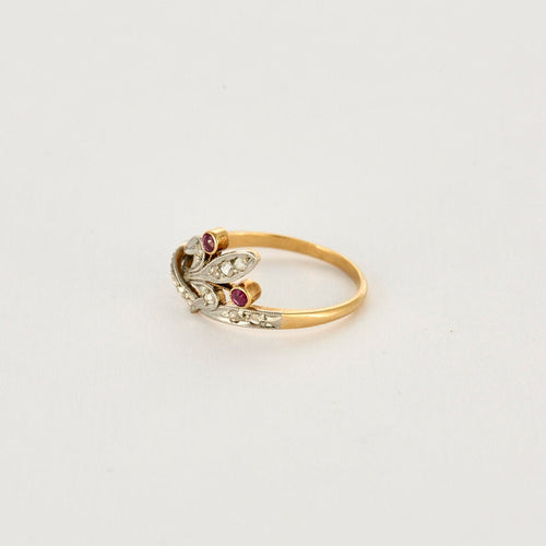 Bague 54 Bague or jaune et blanc, rubis et diamants 58 Facettes LAN12232