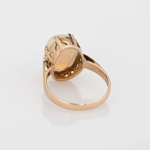 Bague vintage en or jaune 14 carats avec opale éthiopienne de 5,65 ct, taille 6,5, bijou de cocktail