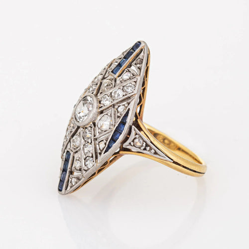 Bague 52.5 Bague Saphir Diamant Art Déco Vintage 58 Facettes G12009