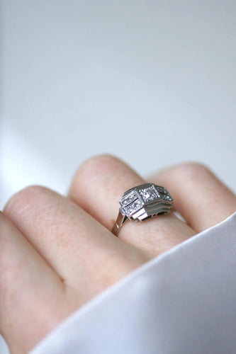 Bague Bague Art Deco Diamants Or Blanc et Platine 58 Facettes