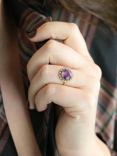 Bague 52 Bague marguerite ancienne or jaune amethyste perles fines 58 Facettes 1102.6