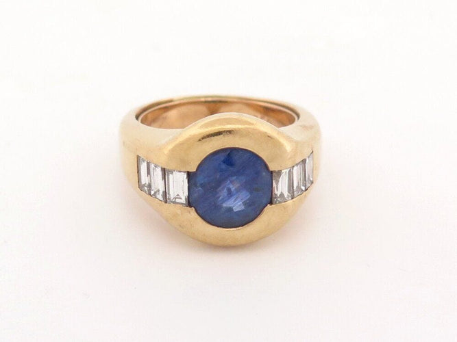 Bague 57 vintage bague POIRAY sertie saphir & diamants baguettes en or jaune 58 Facettes 261196
