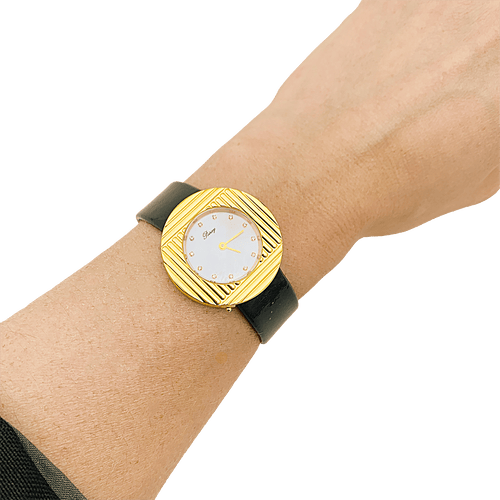 Montre Montre Poiray "Ma Seconde" acier, or, cuir, nacre, diamants. 58 Facettes 34313