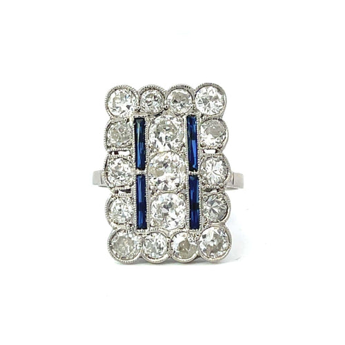 Bague 51 Bague style Art Déco en platine avec diamant et saphir 58 Facettes