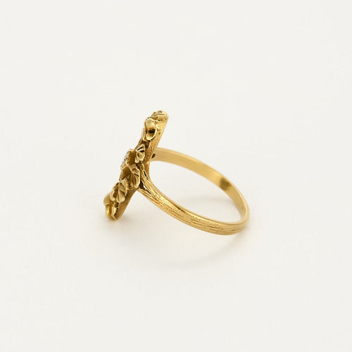 Bague 57 Bague en or jaune à motif de fleurs et diamants 58 Facettes MON1100