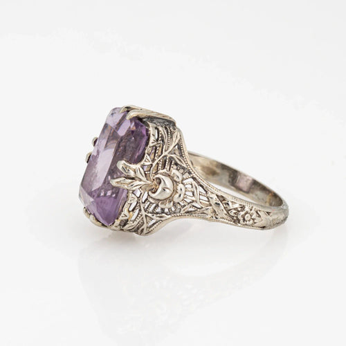 Bague Bague Art Déco Vintage Améthyste Filigrane Or Blanc 18 carats Taille 5.5 Bijoux Fins 58 Facettes G6838