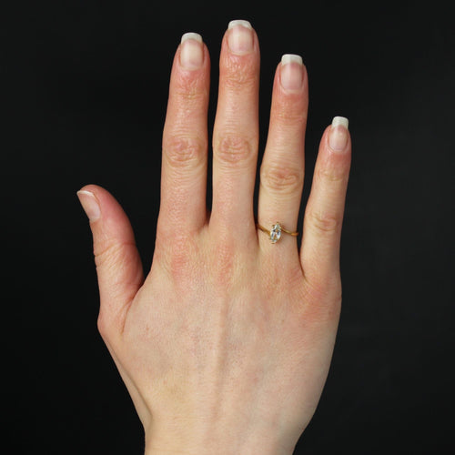 Bague 50 Bague or jaune aigue-marine navette 58 Facettes 21-676