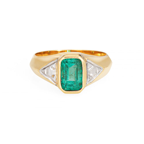 Bague 54.5 Bague vintage en or jaune avec émeraude de 1,50 ct 58 Facettes G14114