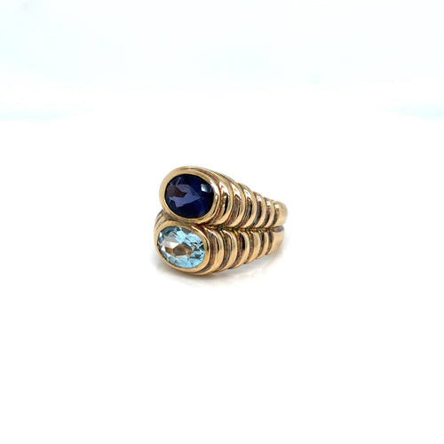 Bague 53 BULGARI - Bague en or double Baccellato, topaze bleue et iolite 58 Facettes