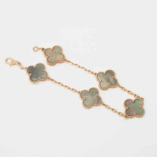 Bracelet Bracelet Van Cleef & Arpels Special Order Vintage Alhambra 5 motifs nacre grise en or rose 58 Facettes