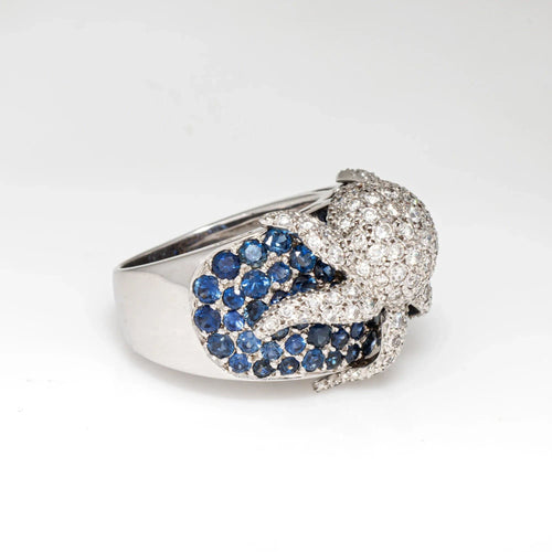 Bague Bague pieuvre en or blanc 18 carats, diamants et saphirs, taille 7,5, bijou ancien de l'océan 58 Facettes G13744