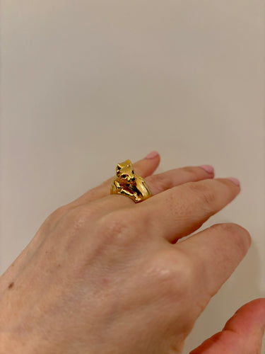 Bague Bague Cartier Panthère Double Tête en or jaune émeraude 58 Facettes