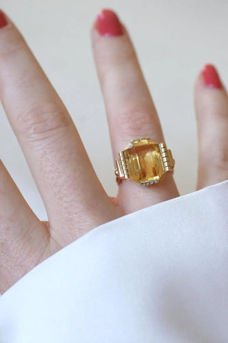 Bague Art Déco or jaune et blanc citrine 58 Facettes