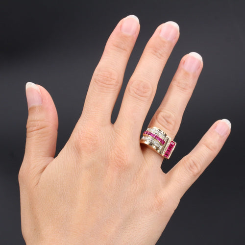 Bague 53 Bague tank asymétrique diamants rubis 58 Facettes 21-351