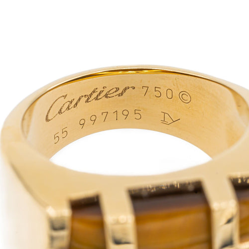 Bague 55 Cartier Bague Chevalière Yjing Or jaune oeil de tigre 58 Facettes 3121450CN