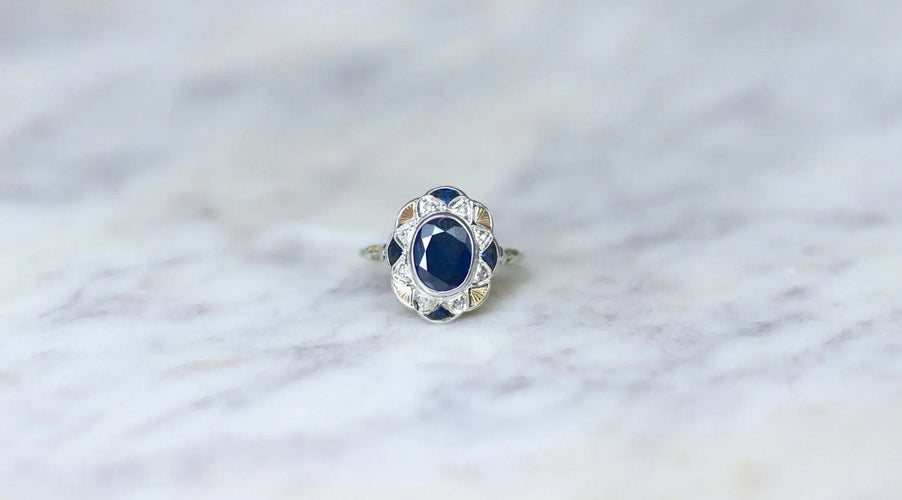 Bague Bague rosace Art Déco saphir diamants 58 Facettes