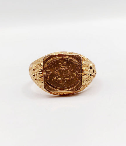 Bague 59 Bague chevalière victorienne fleur ciselée en or rose 18k (circa 1890) 58 Facettes A06408