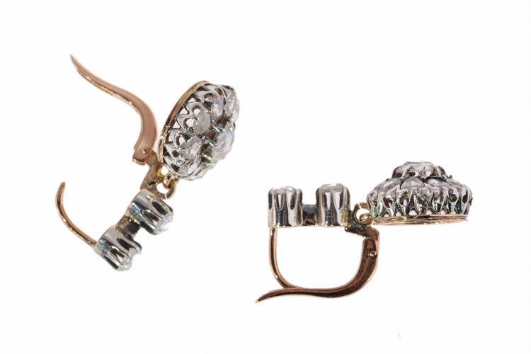 Boucles d'oreilles victoriennes vintage ornées de délicats diamants taille rose