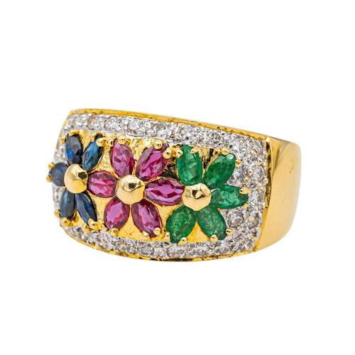 Bague 52 Bague Fleur Or jaune, Or blanc Rubis, Saphir, Emeraude 58 Facettes 3747880CN