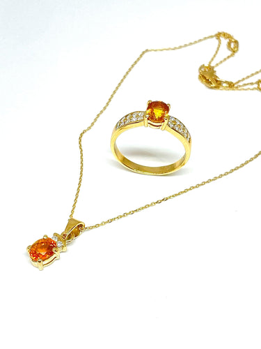 Pendentif Parure 2 pièces en or jaune 18 carats, diamants et citrines 58 Facettes