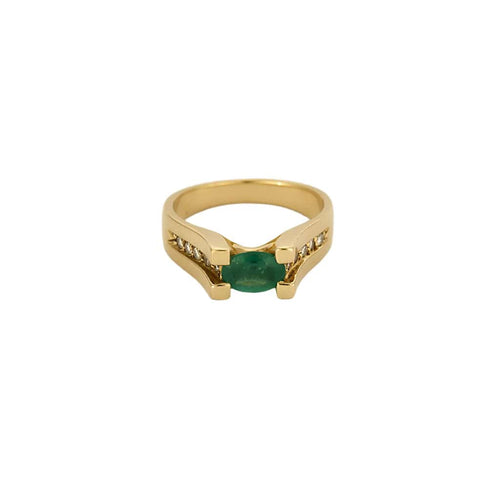 Bague 53 Bague en or jaune, émeraude et diamants 58 Facettes HAV0924